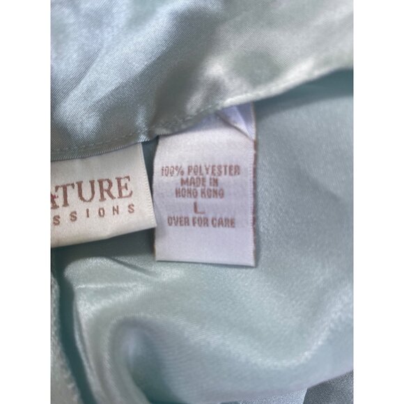 Vintage Signature Expressions Large Aqua Tint Satin Nightgown With Lace Trim - Picture 6 of 8